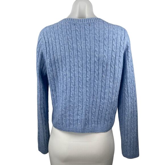 MNG Mango Women's Blue Cable Rib Knit Crew Neck Long Sleeve Sweater Top Size S - Picture 2 of 4